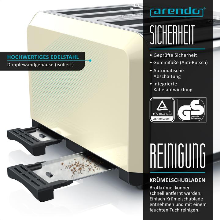 Immagine prodotto Arendo Tostapane in acciaio inox 4 fette, automatico, acciaio inox, involucro termoisolante a doppia