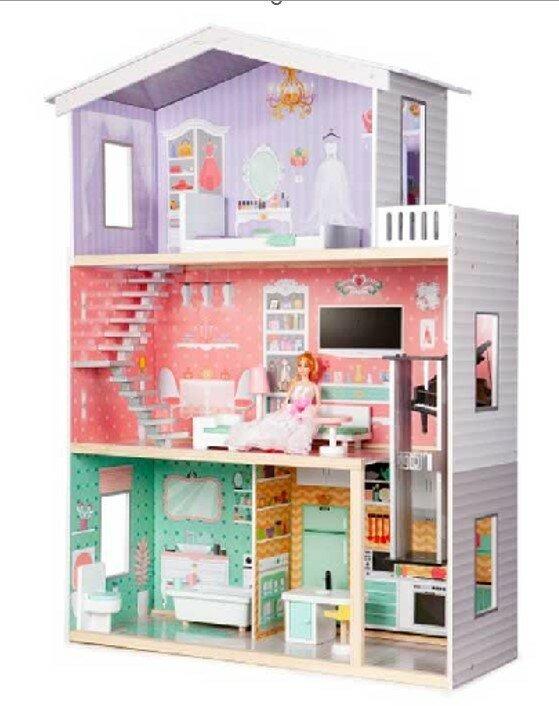 Produktbild Ikonka 9 Planet Domek dla lalek drewniany+ mebelki pastelowy 117cm