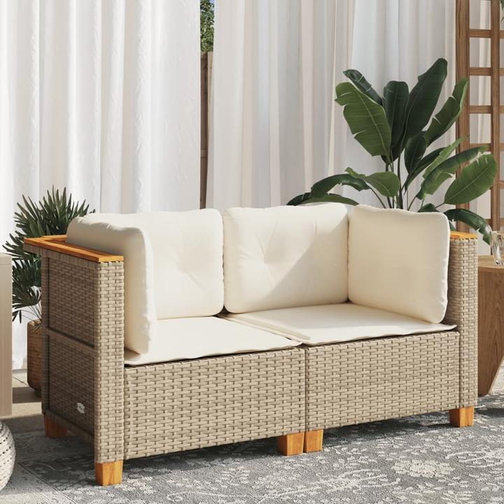 Produktbild VidaXL Garten Ecksofa Kissen Mittelsofa Gartensofa 2 Stk. Beige Poly Rattan