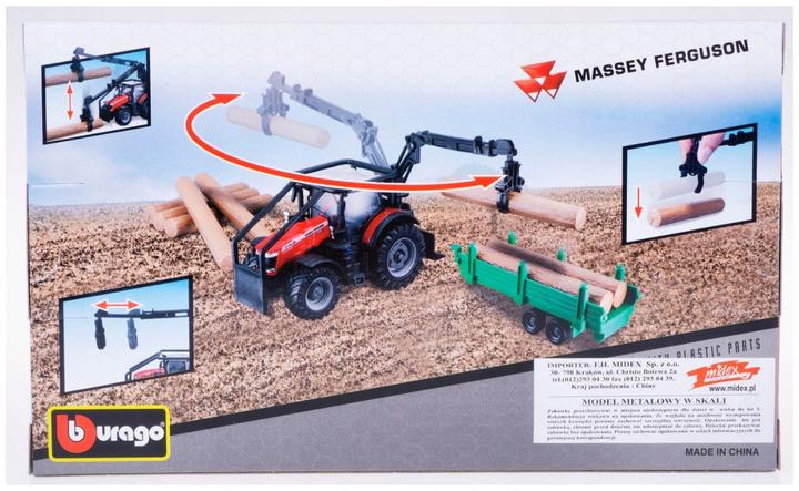 Actual product image Bburago 18/31671 Massey Ferguson 8740S tractor Official scale 1:32 metallic red with drive, loader a