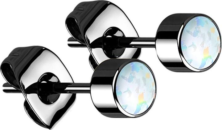 Produktbild Star Piercing Ohrstecker schwarz Zylinder Opal weiss (Titan G23, ohne Messing)