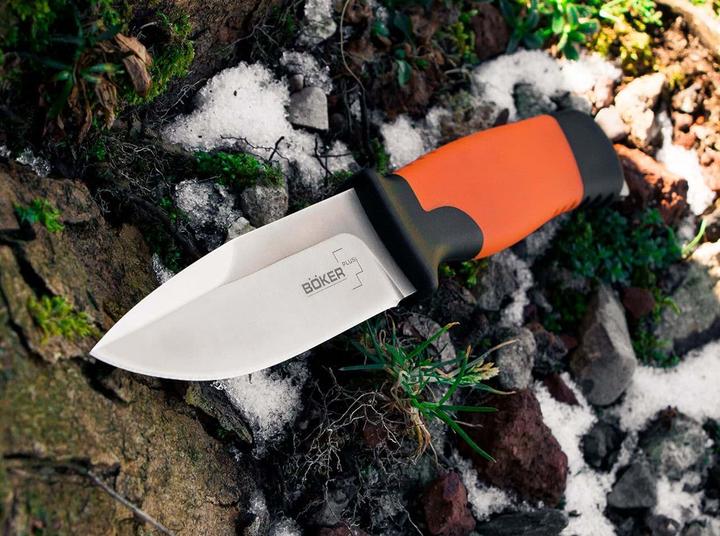Immagine prodotto Böker Plus 02BO014 Outdoorsman XL Coltello a lama fissa in acciaio 12C27 e gomma di colore arancione. (11.30 cm)