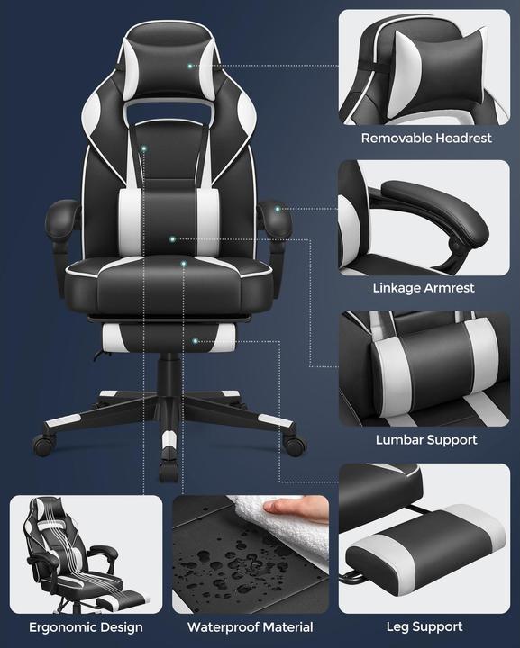 Image du produit Songmics Chaise de bureau avec dossier inclinable, noir / blanc