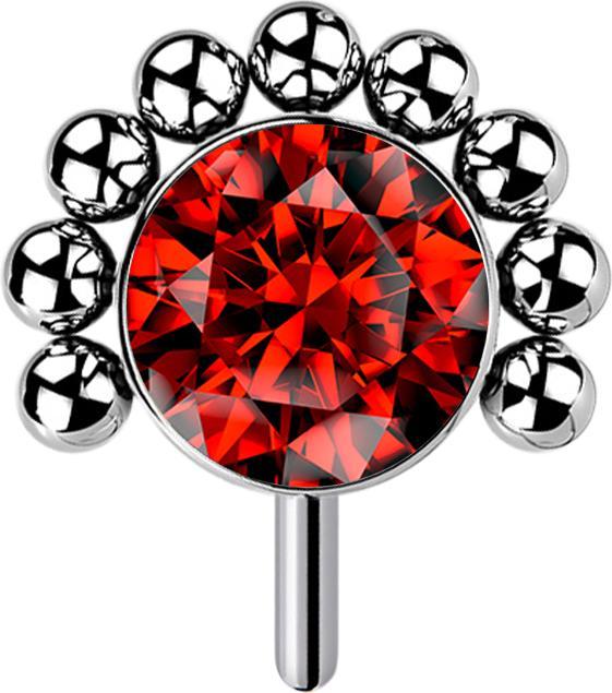 Star Piercing Threadless silber front Kugelhalbblume Kristall rot (ohne Messing, Titan G23)