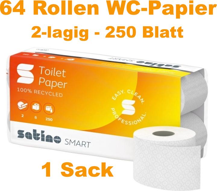 Immagine prodotto Wepa Carta igienica Satino Smart 060610, 2 veli, confezione da 8 x 8 rotoli (64 x)