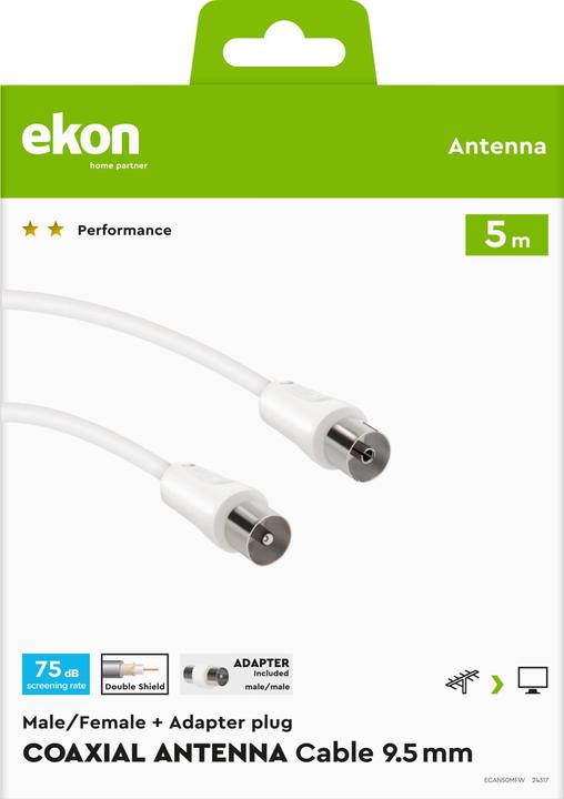 Actual product image Ekon Male / female antenna cable + adapter 75dB (Antenna cable)