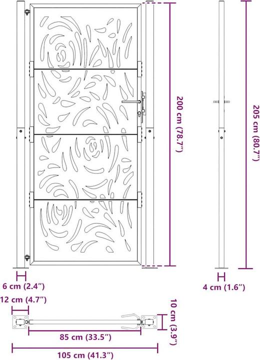Actual product image VidaXL Garden gate 105x205 cm Weatherproof steel flame design fence gate