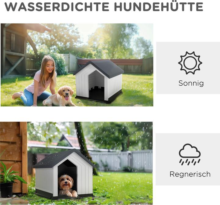 Produktbild PawHut Hundehütte Kunststoff Grau+Weiss (Hundehütte)