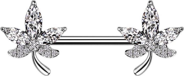 Immagine prodotto Star Piercing Barbell silber Blatt Kristalle silber (Acciaio chirurgico 316L, Ottone)