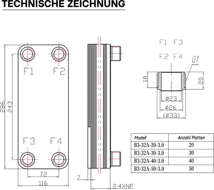 Immagine prodotto Wiltec Hrale Échangeur de chaleur thermique inox 50 plaques max. 285 kW Eau Solaire
