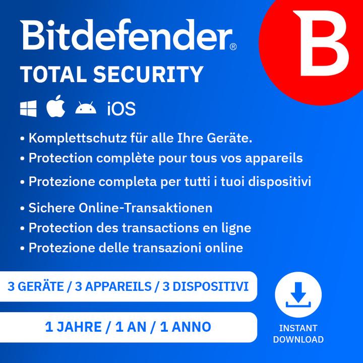 Bitdefender Total Security Download Code (1 User, 3 Geräte/User, 12 Monate)