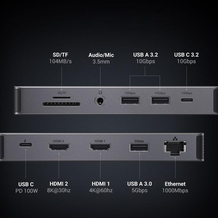 Actual product image Ugreen HUB CM681 15978 13in1 USB-C - 2x USB-A 3.2 / 2x USB-A 3.0 / USB-C 3.2 / 2x HDMI / DisplayPort (USB-C, 13 Ports)