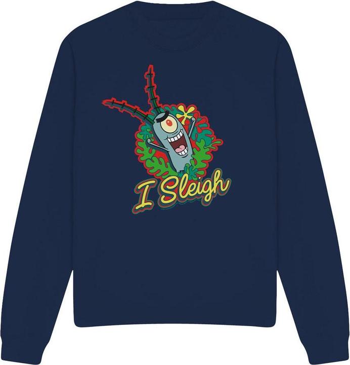 Actual product image Spongebob Squarepants Unisex Adult I Sleigh Plankton Wreath Christmas Sweatshirt (S)
