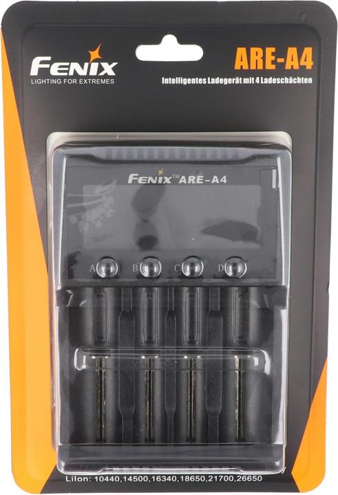 Actual product image Fenix Round cell charger ARE A4 (1 pcs., 10340, 10350, 10440, 10500, 12500, 12650, 13500, 13650, 14500, 14650, 16340, 16650, 17500, 17650, 17670, 18350, 18490, 18500, 18650, 18700, 21700, 22650, 25500, 26500, 26650, Rechargeable battery)