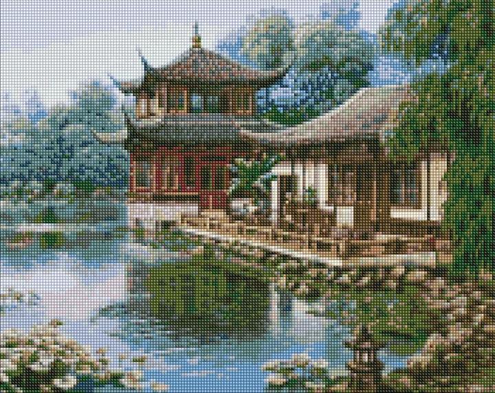 Actual product image Ideyka Diamond Painting - Chinese house with frame 40 x 50 cm