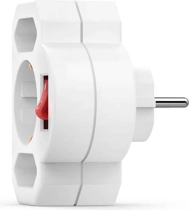 Image du produit Hama Adaptateur de prise 3x, 1x contact de protection, 2x Euro, interrupteur, blanc (CEE 7/16, 3 x)