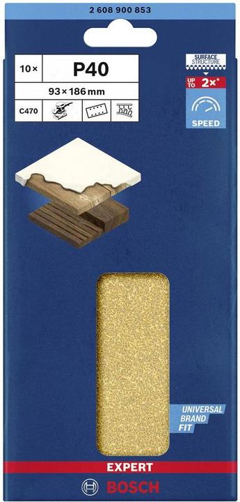 Produktbild Bosch Professional Zubehör EXPERT C470 Schleifpapier mit 8 Löchern für Schwingschleifer, 93 x 186 mm, G 40, 10-tlg. (40)
