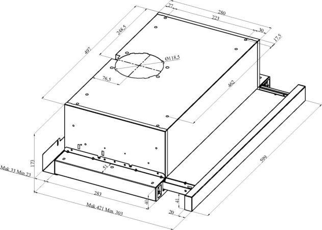 Actual product image Amica Flat screen bonnet FH 664 620 E WxD 60 x 31 cm silver (Flat-screen hood)
