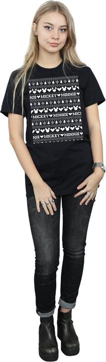 Actual product image Disney Womens/Ladies Mickey And Minnie Christmas Fair Isle Cotton Boyfriend T-Shirt (3XL)