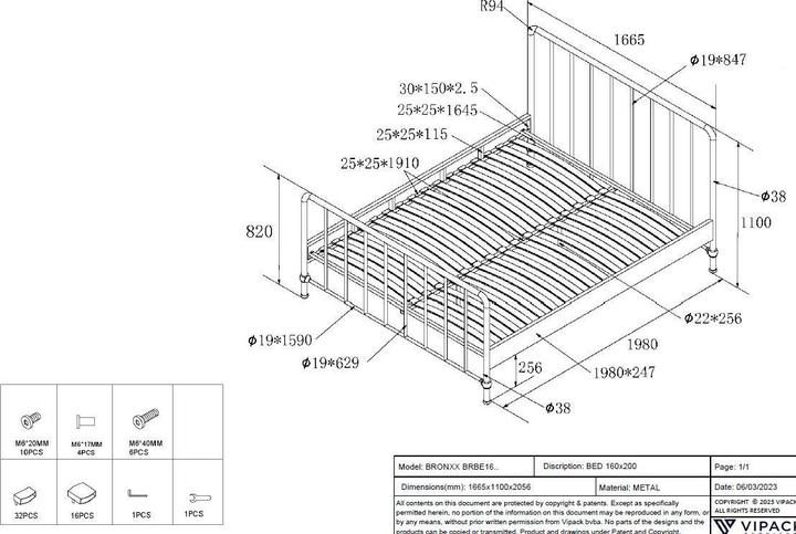 Immagine prodotto Vipack Letto Bronxx Nero Opaco 160X200Cm (160 x 200 cm)