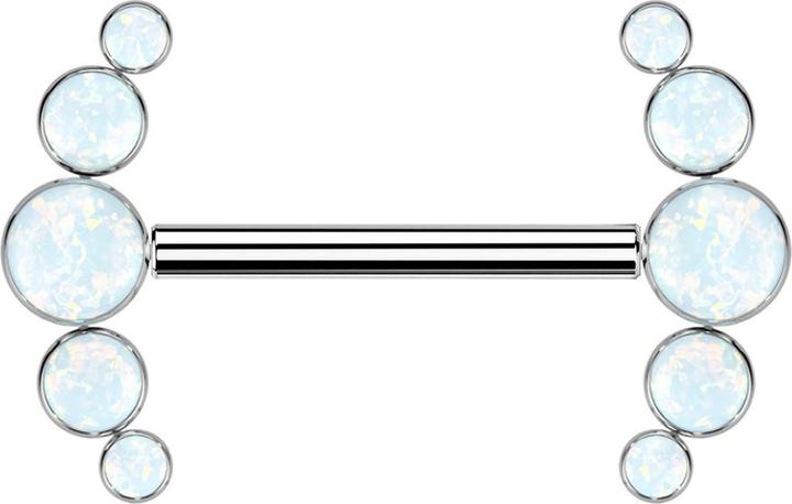 Actual product image Star Piercing Threadless Barbell silver front five opals white (without brass, Titanium G23)
