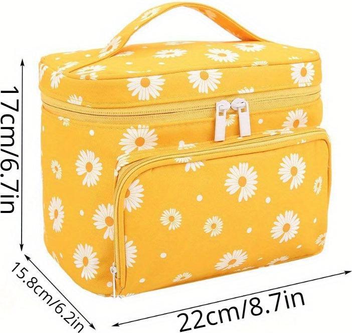 Actual product image Only-Bags.Store Daisy print make-up bag large cosmetic bag with brush holder travel make-up bag