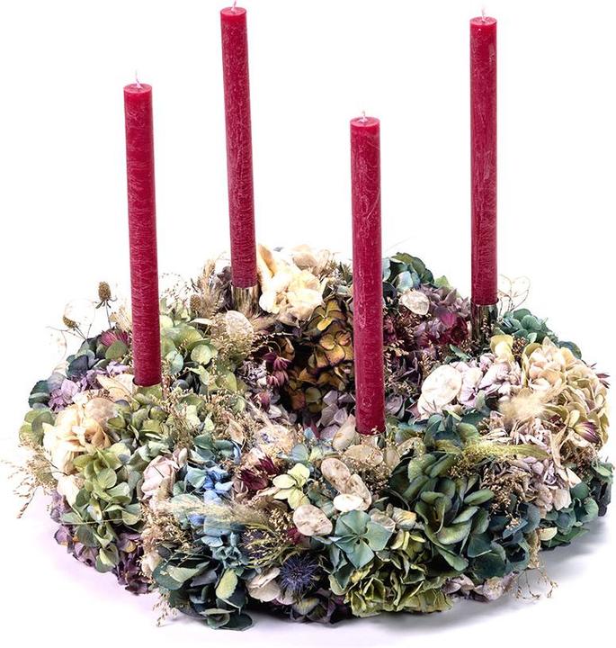 Image du produit VEG and the City Couronne de l'Avent Fleurs séchées Sauvage env. 45 cm - Bougies Bordeaux (45 cm)