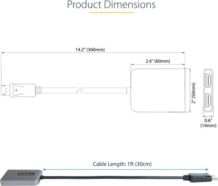 Produktbild StarTech com DP to Dual HDMI MST HUB - Dual HDMI 4K 60Hz - DisplayPort Multi Monitor Adapter with 1f (4.30 cm)
