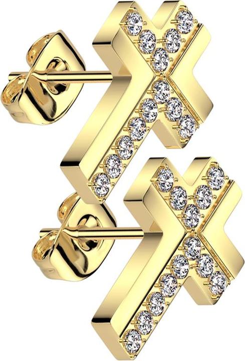 Produktbild Star Piercing Ohrstecker vergoldet Kreuz Kristalle silber (ohne Messing, Chirurgenstahl 316L)