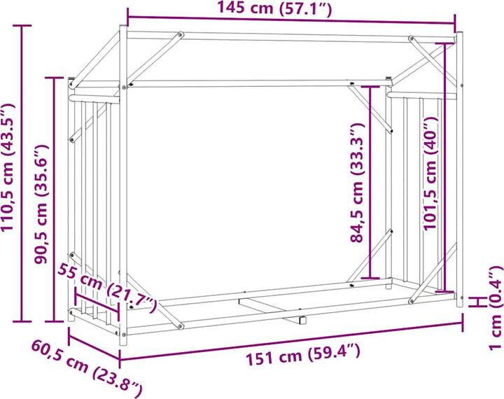 Image du produit VidaXL Étagère à bois de chauffage avec protection contre la pluie 151x60,5x110,5 cm Acier galvanisé