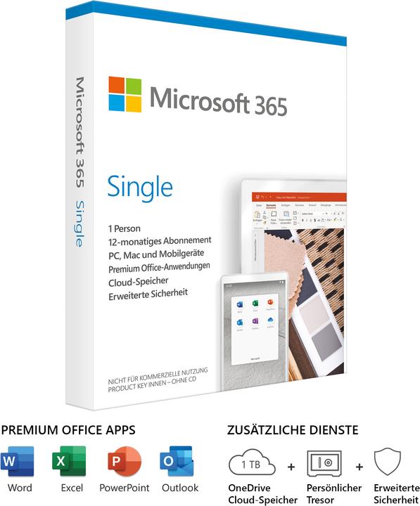 Produktbild Microsoft 365 Single (1 User, 12 Monate)