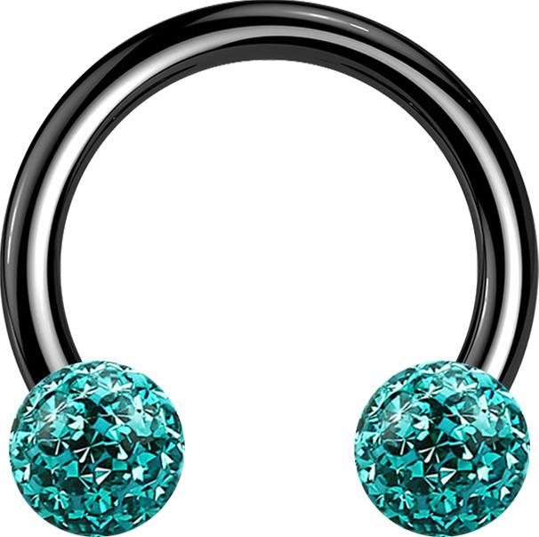 Actual product image Star Piercing Micro Circular Barbell black with two crystal balls turquoise epoxy protective layer (without brass, Titanium G23)