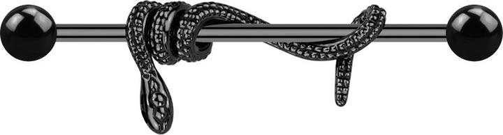 Produktbild Star Piercing Barbell schwarz mit zwei Kugeln schwarz Schlange eingewickelt schwarz (ohne Messing, Chirurgenstahl 316L)