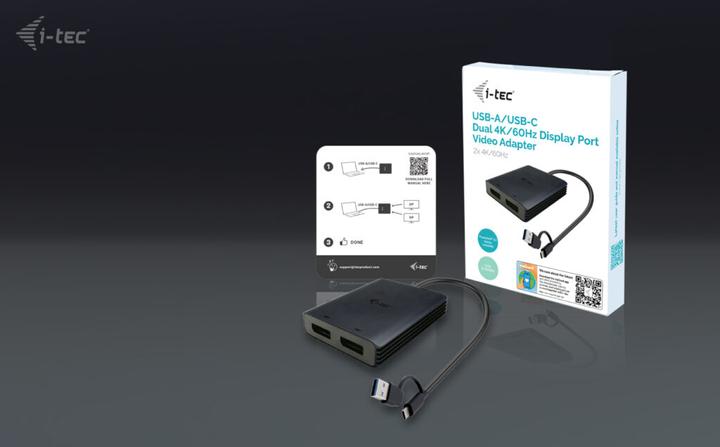 Image du produit i-tec Adaptateur vidéo USB-A/USB-C Dual 4K DP Adaptateur d'affichage 2x 4K DP avec puce DisplayLink 6950 (DP, 27 cm)