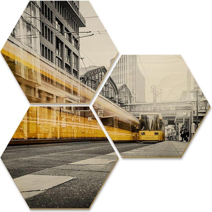 Produktbild Trenddeko Hexagon - Holz Birke-Furnier - Berlin Friedrichstrasse-02 (3er Set) (25 x 22 cm)