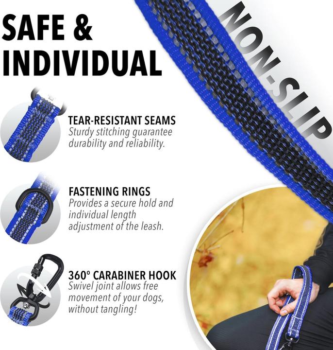 Actual product image Bluzelle 3m dog lead, double lead with carabiner, adjustable (Dog, Walks)