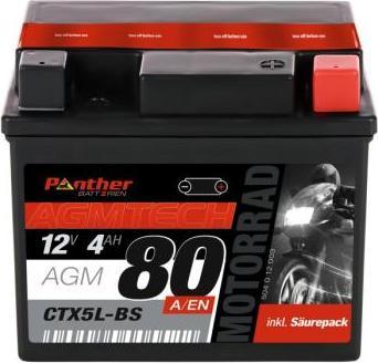 Panther Batterien Motorradbatterie AGM YTX5L-BS 12V 4Ah (12 V, 4 Ah)