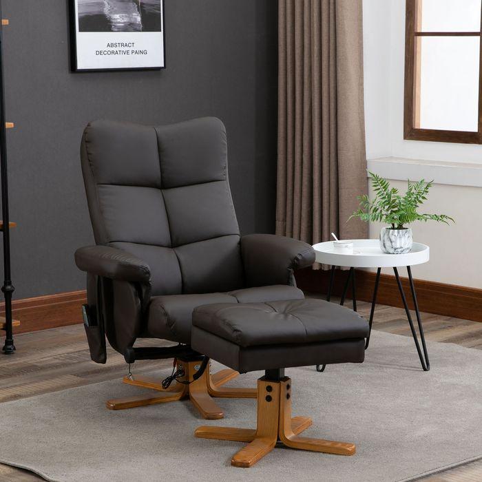 Produktbild Swisshandel24 Relaxsessel Fernsehsessel mit Hocker Massagesessel 145°-Neigung mit 10 Vibrationpunkte Kunstleder Br