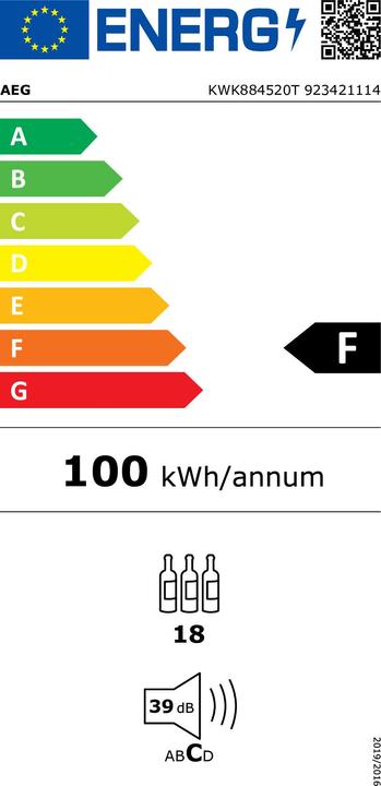 Energie-Label AEG KWK884520T Kompakter Weinkühlschrank / Touch-Bedienung / Temperaturanzeige / bis zu 18 Flaschen