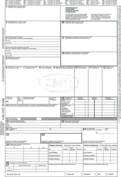 Nährwerte und Zutaten Rnk Verlag Vordruck "Internationaler Frachtbrief (CMR)" (50 x)