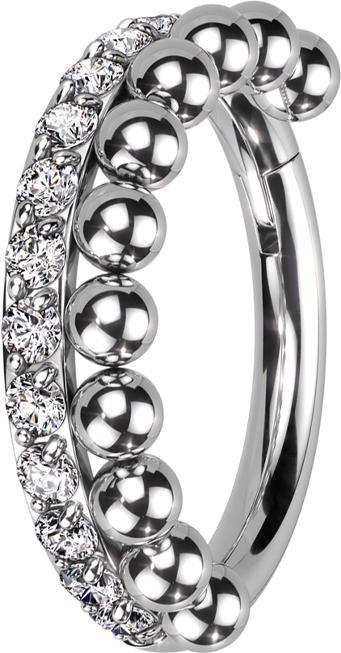 Star Piercing Micro Segmentring klappbar silber seitlich Kristalle front Kugeln (Chirurgenstahl 316L, ohne Messing)