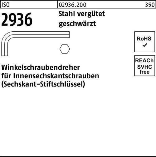 Produktbild Winkelschraubendreher ISO 2936 Innen-6-kant SW 0,9 Stahl vergütet geschwärzt (6-Kant)