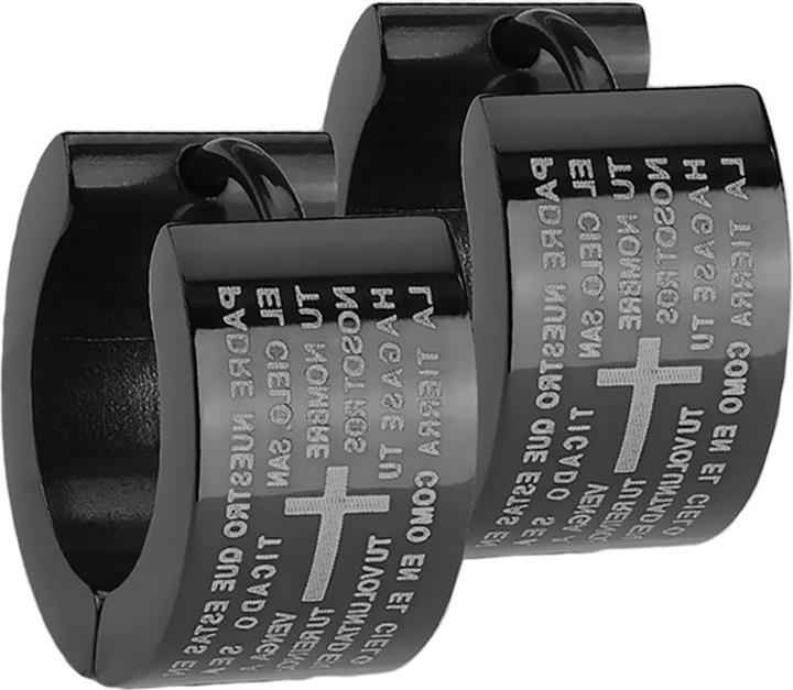 Produktbild Star Piercing Ohrring zum Klappen schwarz mit Kreuz "Padre Nuestro" (ohne Messing, Chirurgenstahl 316L)