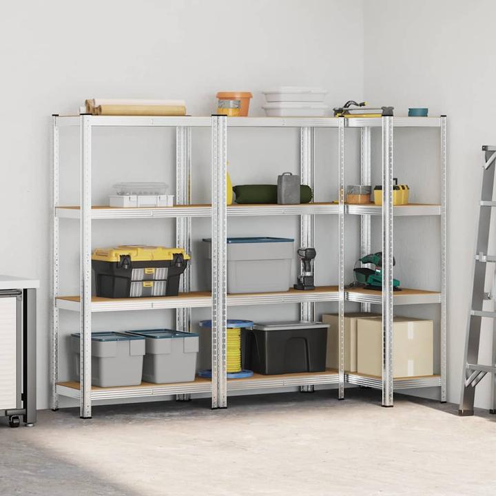 Immagine prodotto VidaXL Scaffale portaoggetti con 4 ripiani 3 pezzi in acciaio argentato e legno