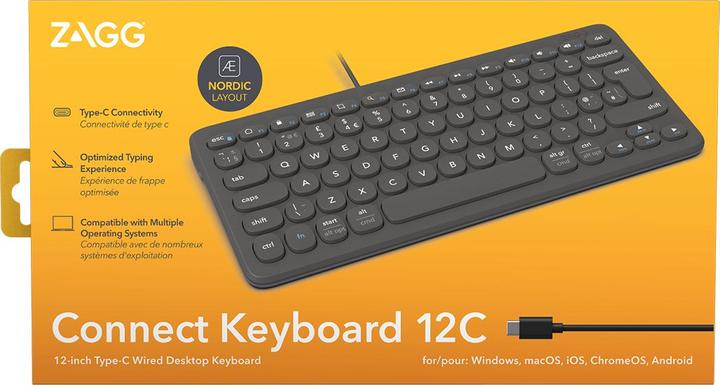 Immagine prodotto Zagg Tastiera Connect 12C USB QWERTY Danese, Finlandese, Islandese, Norvegese, Svedese Nero (Ing. Int., Cablato)