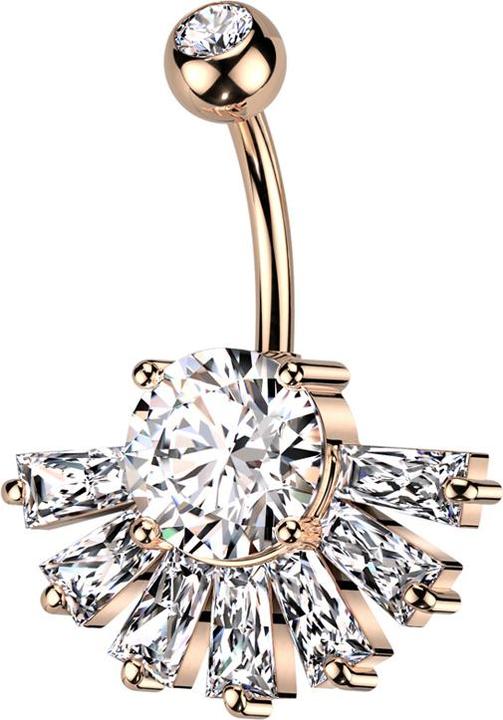 Immagine prodotto Star Piercing Banana oro rosa con cristallo a sfera argento e cristalli a ventaglio baguette argento (Ottone, Acciaio chirurgico 316L)