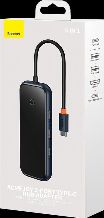 Actual product image Baseus AcmeJoy 5-Port Type-C HUB AdapterType-C to HDMI*1+USB3.0*2+USB2.0*1+Type-C PD&Data *1Dark Gray (USB-C, 5 Ports)