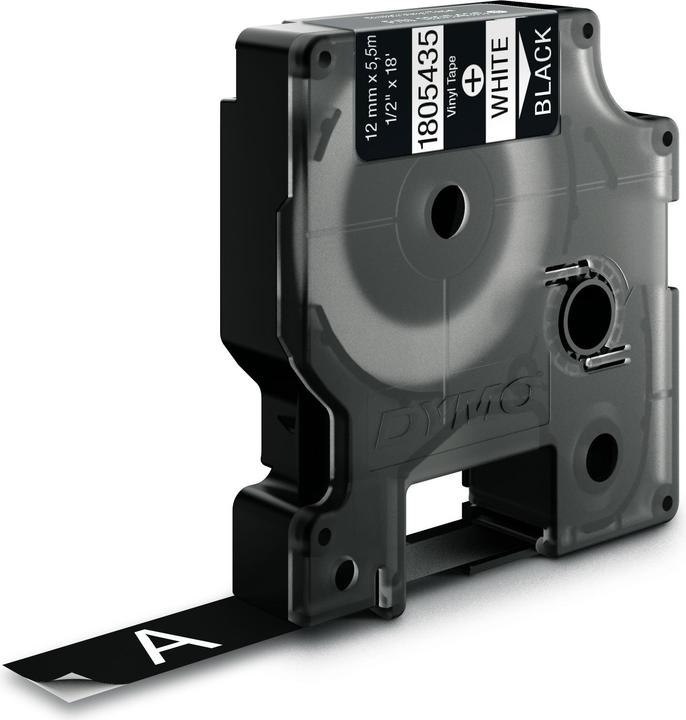 Actual product image Dymo Rhino 12mm white on black vinyl (1.20 cm, Black)