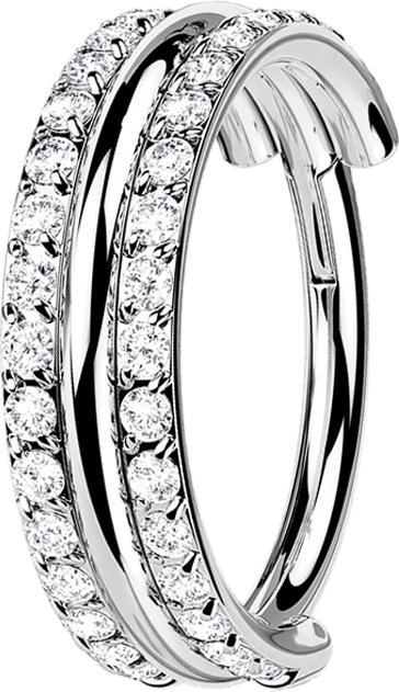 Star Piercing Micro Segmentring klappbar silber drei Ringe doppelreihe Kristalle (ohne Messing, Titan G23)