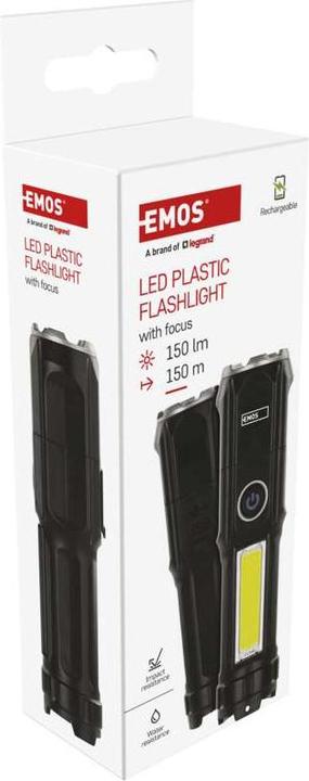 Actual product image Emos Wiederaufladbare LED-Taschenlampe aus Kunststoff P3214, 150 lm (13 cm, 150 lm)